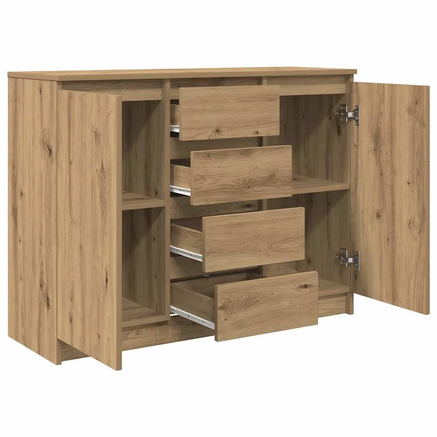 Buffet et tiroirs chêne artisanal 100,5x35x76cm bois ingénierie - 5