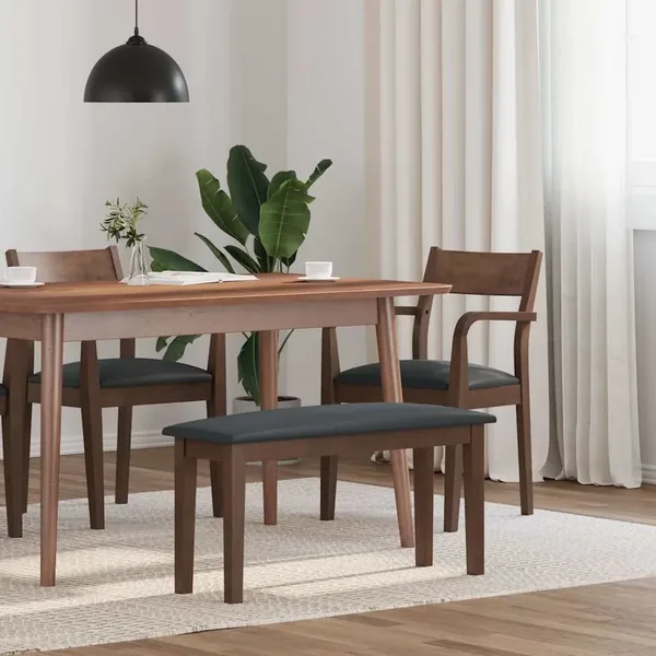 Banc 90 cm marron bois massif caoutchouc