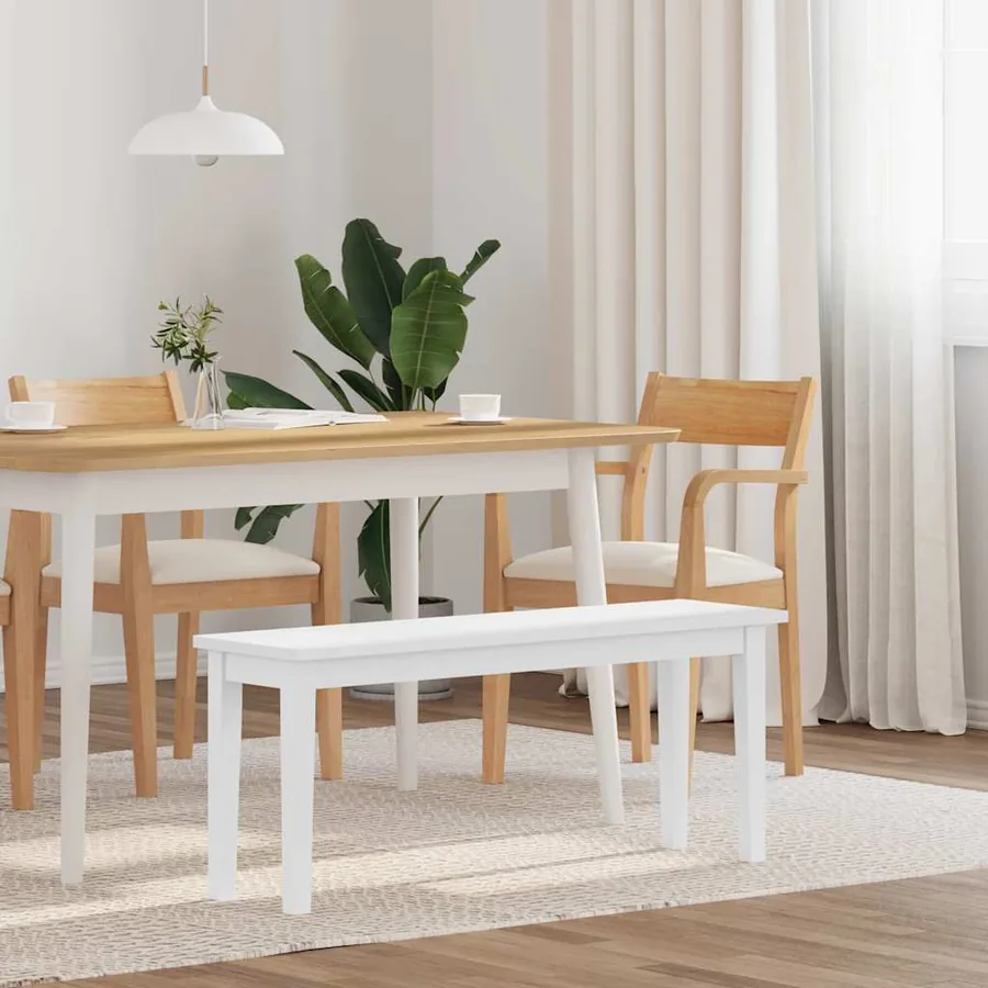 Banc 110 cm blanc bois massif caoutchouc
