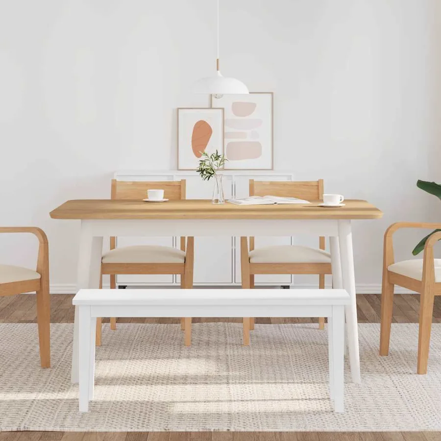 Banc 110 cm blanc bois massif caoutchouc - 3