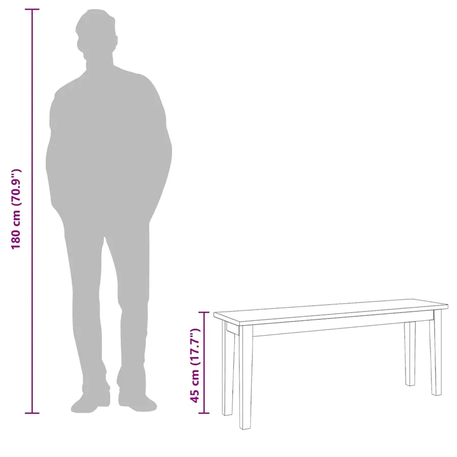 Banc 110 cm blanc bois massif caoutchouc - 9
