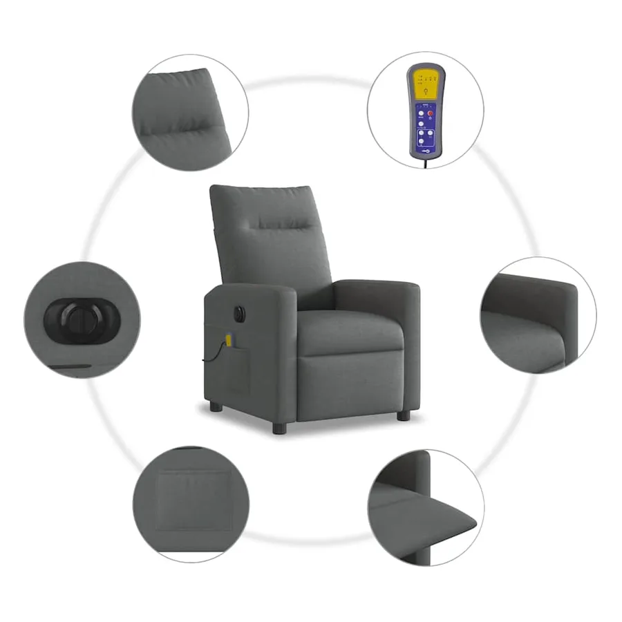 Fauteuil inclinable de massage électrique gris foncé tissu - 10