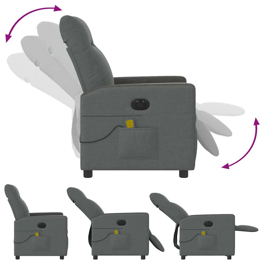 Fauteuil inclinable de massage électrique gris foncé tissu - 8