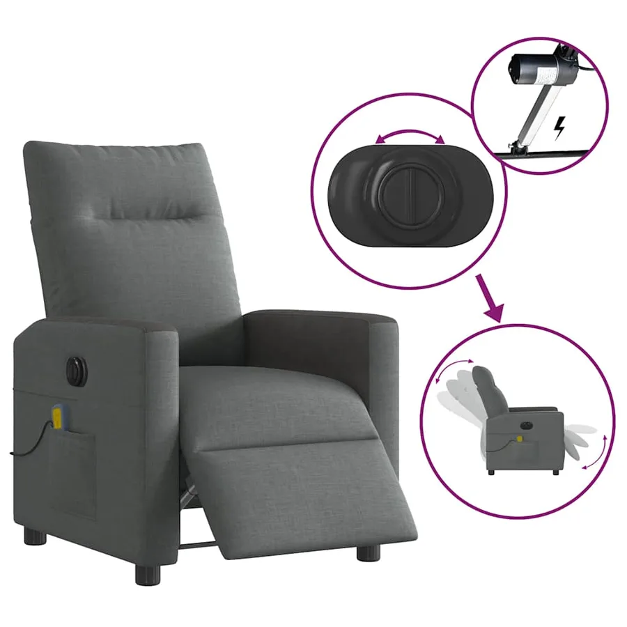 Fauteuil inclinable de massage électrique gris foncé tissu - 9