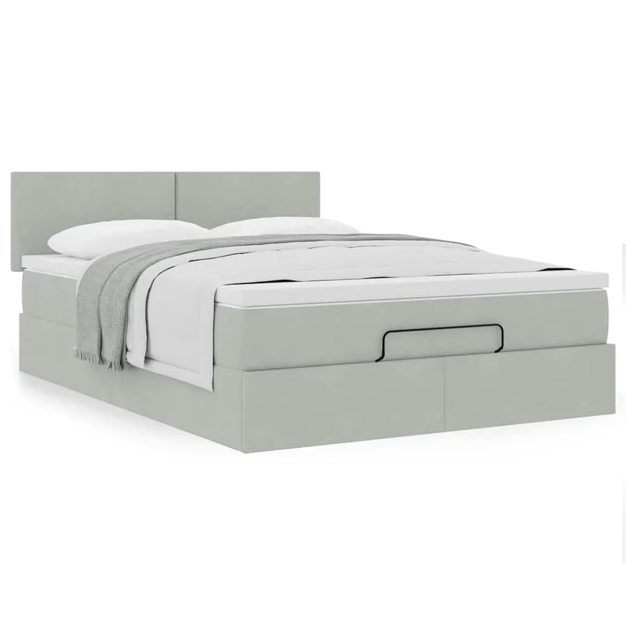 Cadre de lit ottoman et matelas gris clair 140x190 velours - 4