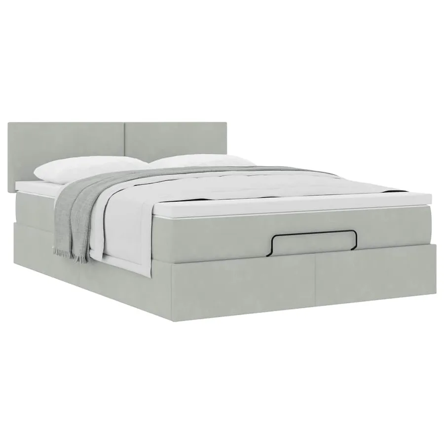 Cadre de lit ottoman et matelas gris clair 140x190 velours - 5