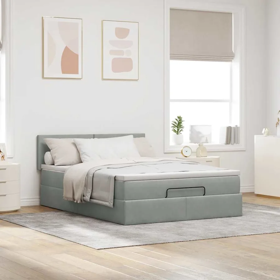 Cadre de lit ottoman et matelas gris clair 140x190 velours - 4