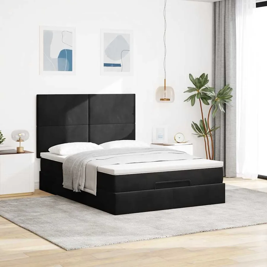 Cadre de lit ottoman avec matelas noir 140x190 cm velours - 3