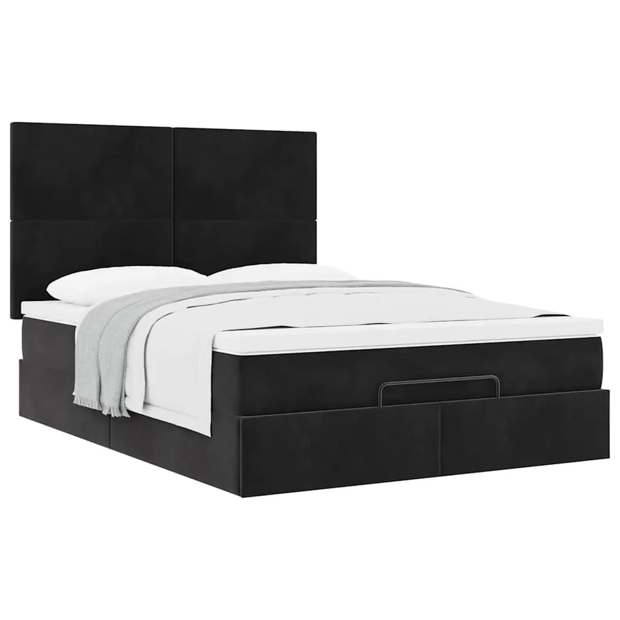 Cadre de lit ottoman avec matelas noir 140x190 cm velours - 5