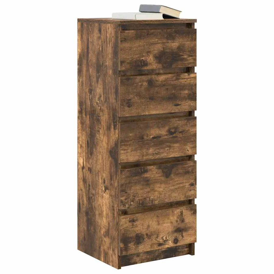 Buffet avec tiroirs chêne fumé 37,5x35x99 cm bois d'ingénierie - 4
