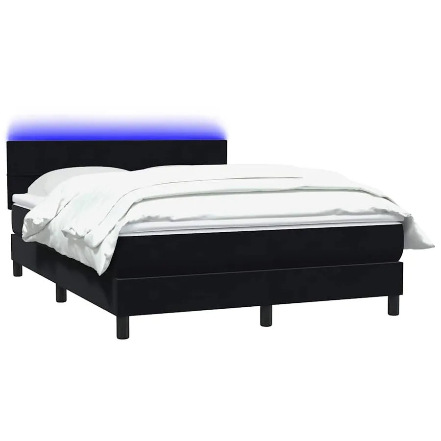 Sommier à lattes de lit avec matelas et LED noir 140x210 cm velours - 3