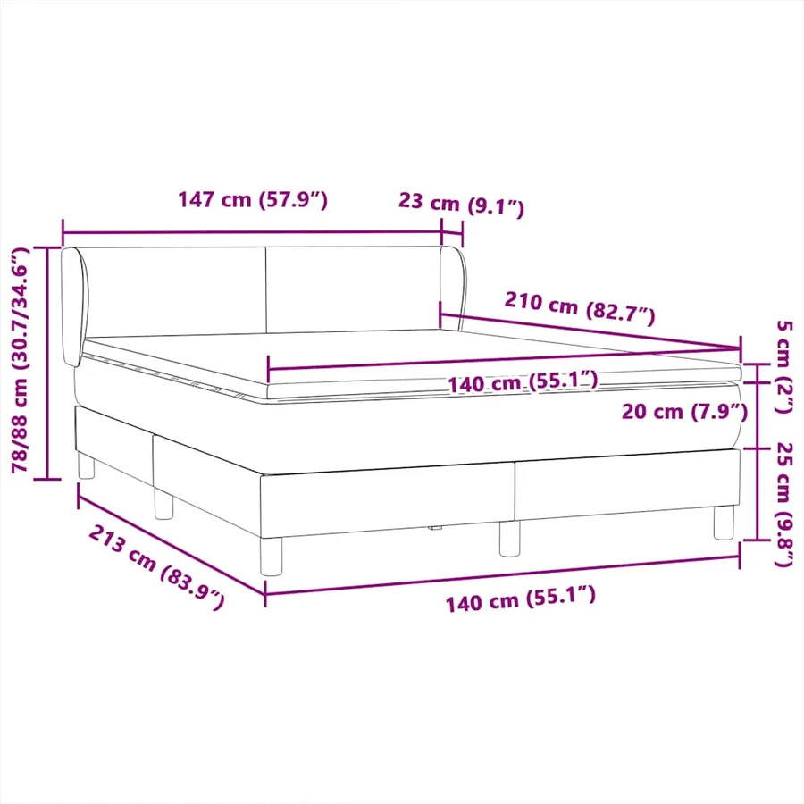 Sommier à lattes de lit avec matelas noir 140x210 cm velours - 12