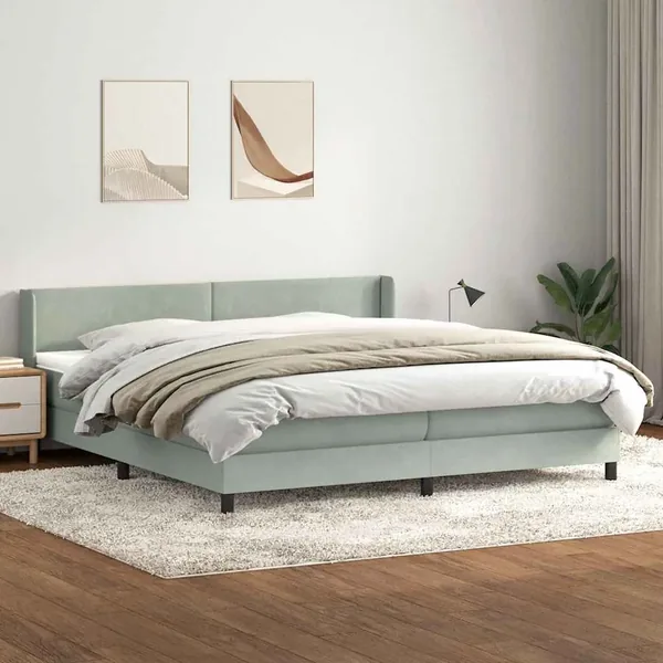 Sommier à lattes de lit et matelas gris clair 200x210cm velours
