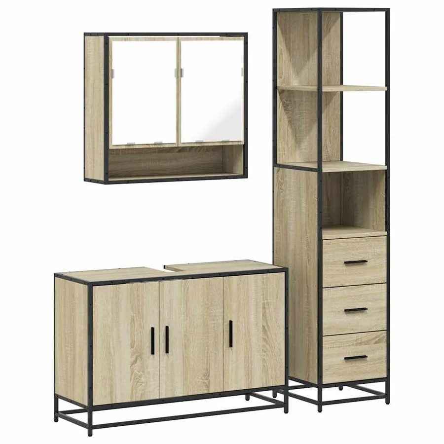 Ensemble de meubles de salle de bain 3 pcs chêne sonoma - 2