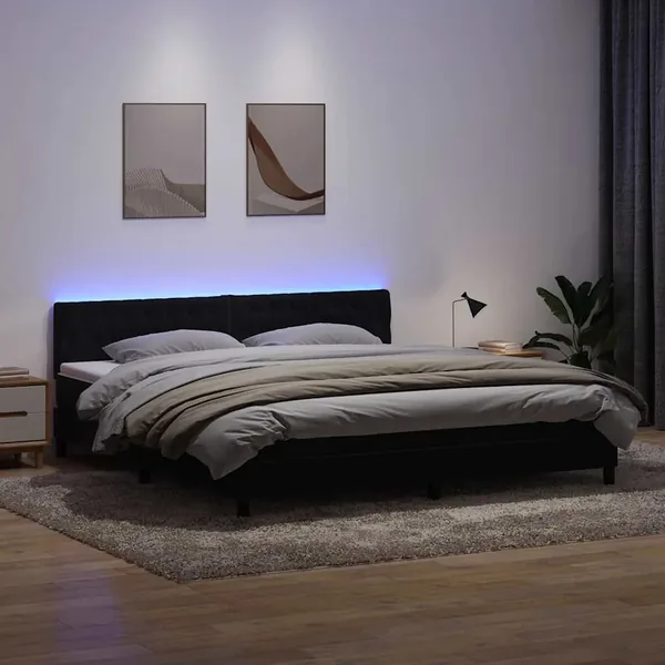 Sommier à lattes de lit avec matelas et LED noir 200x210 cm Velours