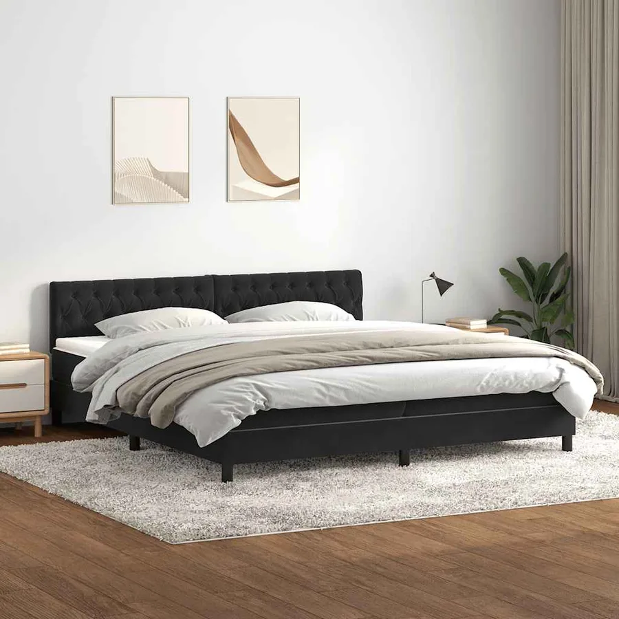 Sommier à lattes de lit avec matelas et LED noir 200x210 cm Velours - 4