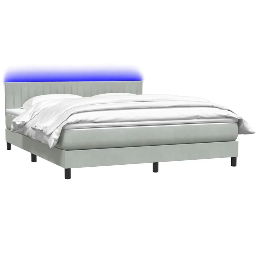 Sommier à lattes de lit et matelas et LED gris clair 180x210cm velours - 3