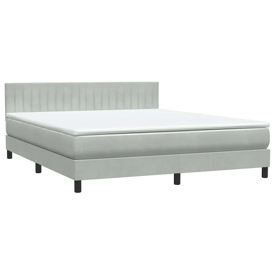 Sommier à lattes de lit et matelas et LED gris clair 180x210cm velours - 5