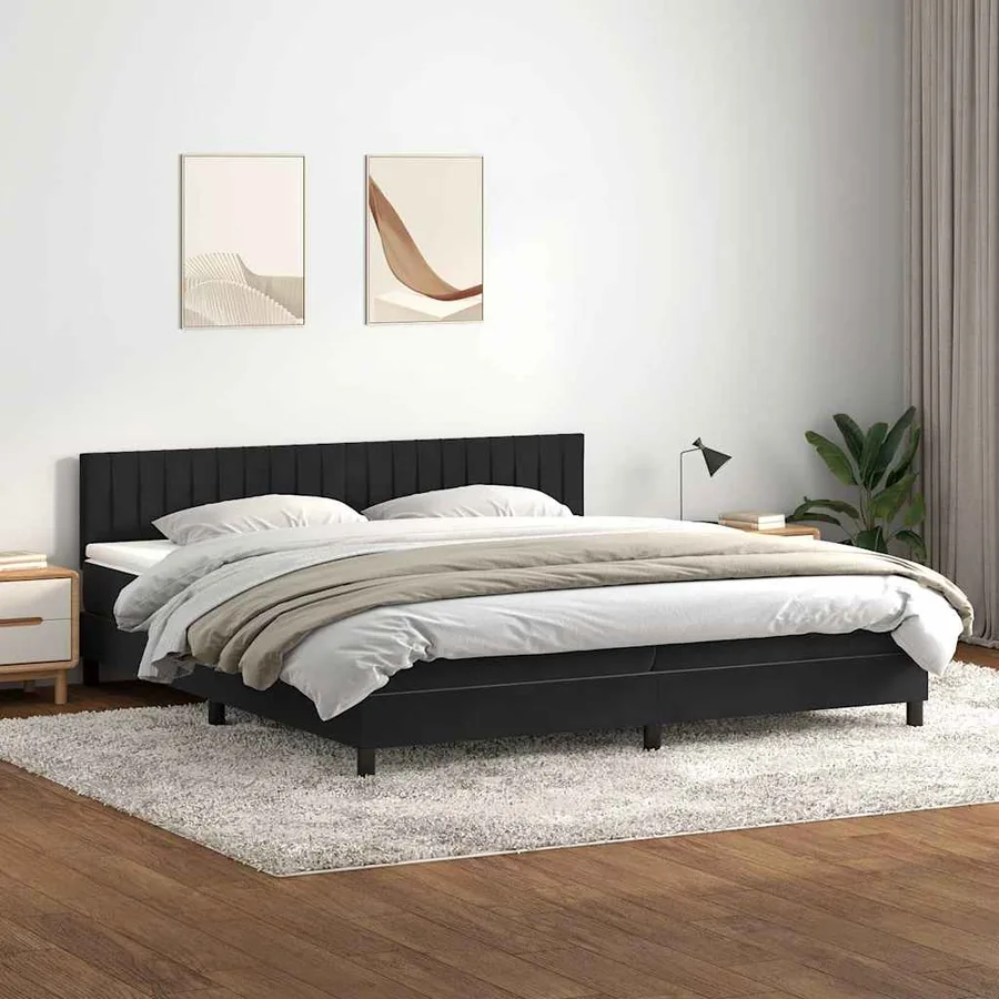 Sommier à lattes de lit avec matelas et LED noir 200x210 cm Velours - 4