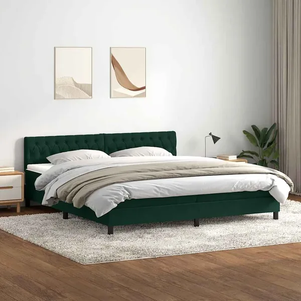 Sommier à lattes de lit et matelas vert foncé 180x210cm velours