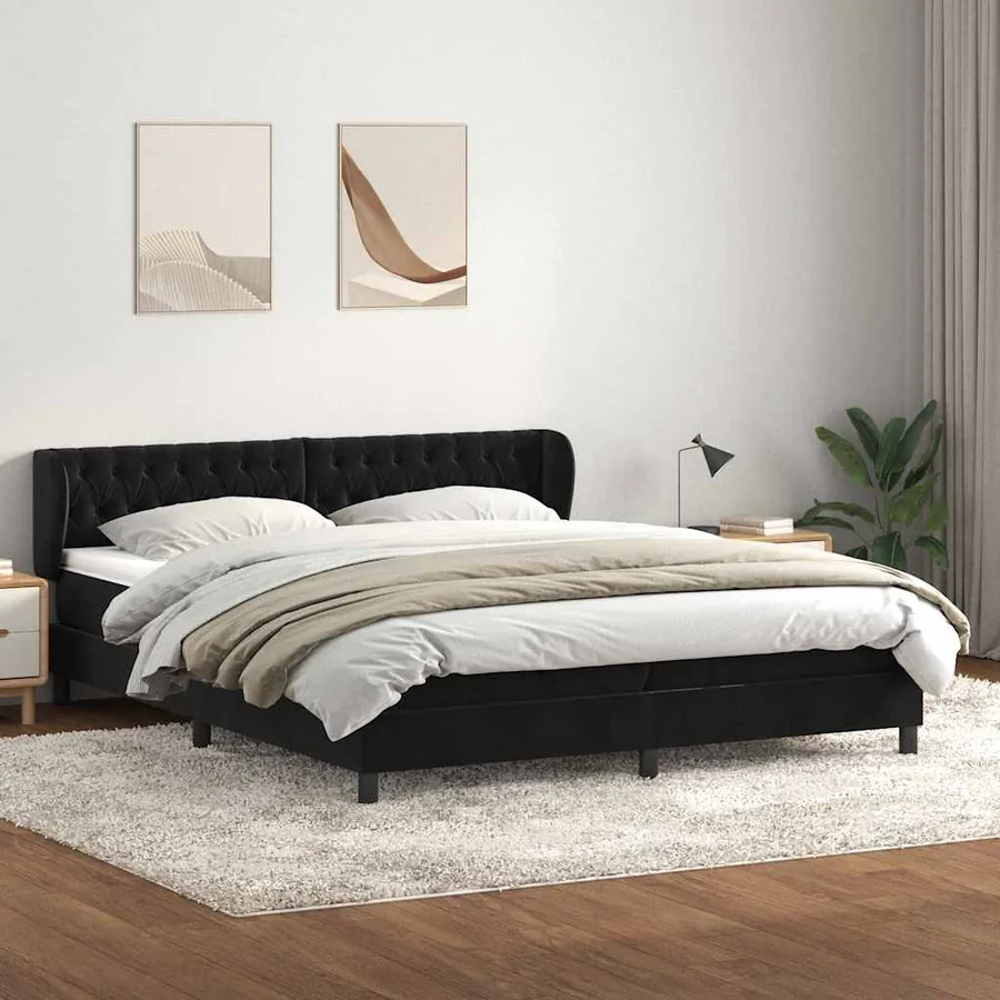 Sommier à lattes de lit avec matelas noir 200x210 cm Velours