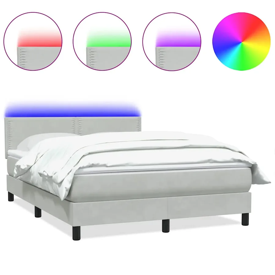 Sommier à lattes de lit et matelas et LED gris clair 140x210cm velours - 2
