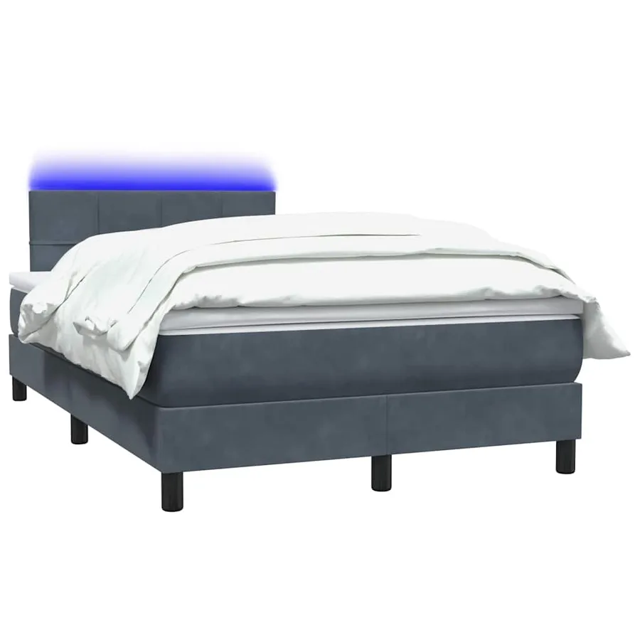 Sommier à lattes de lit et matelas et LED gris foncé 120x210cm velours - 3