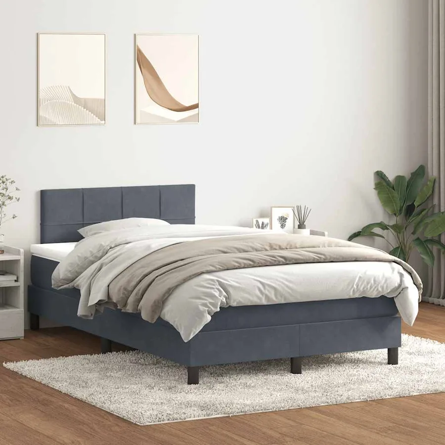 Sommier à lattes de lit et matelas et LED gris foncé 120x210cm velours - 4