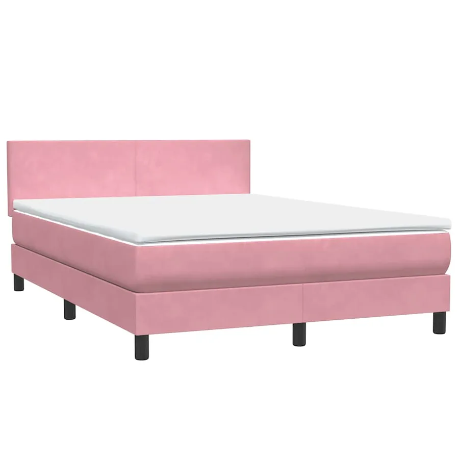 Sommier à lattes de lit avec matelas rose 140x210 cm velours - 4