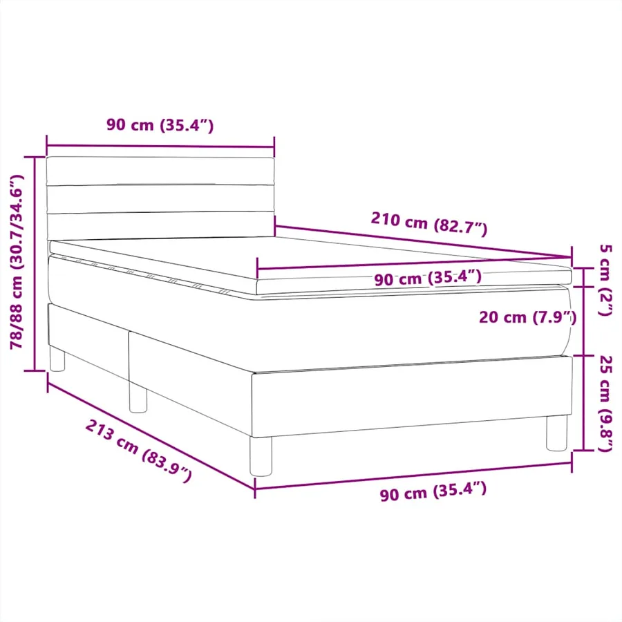 Sommier à lattes de lit avec matelas noir 90x210 cm velours - 12