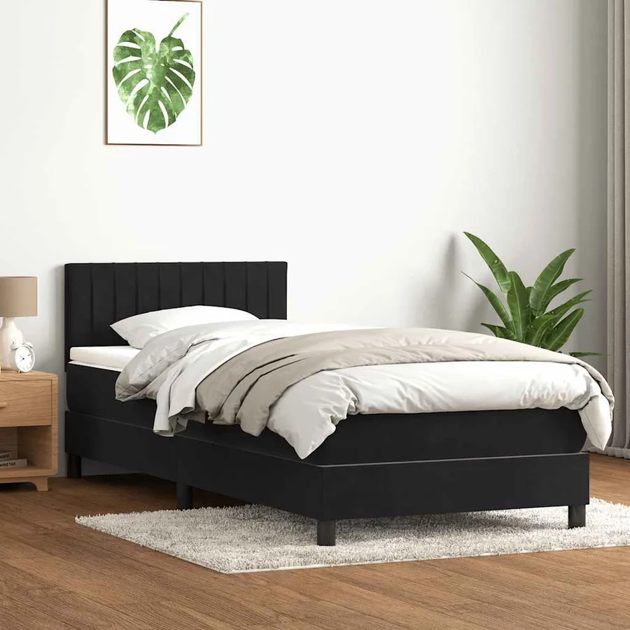 Sommier à lattes de lit avec matelas noir 90x210 cm velours - 3