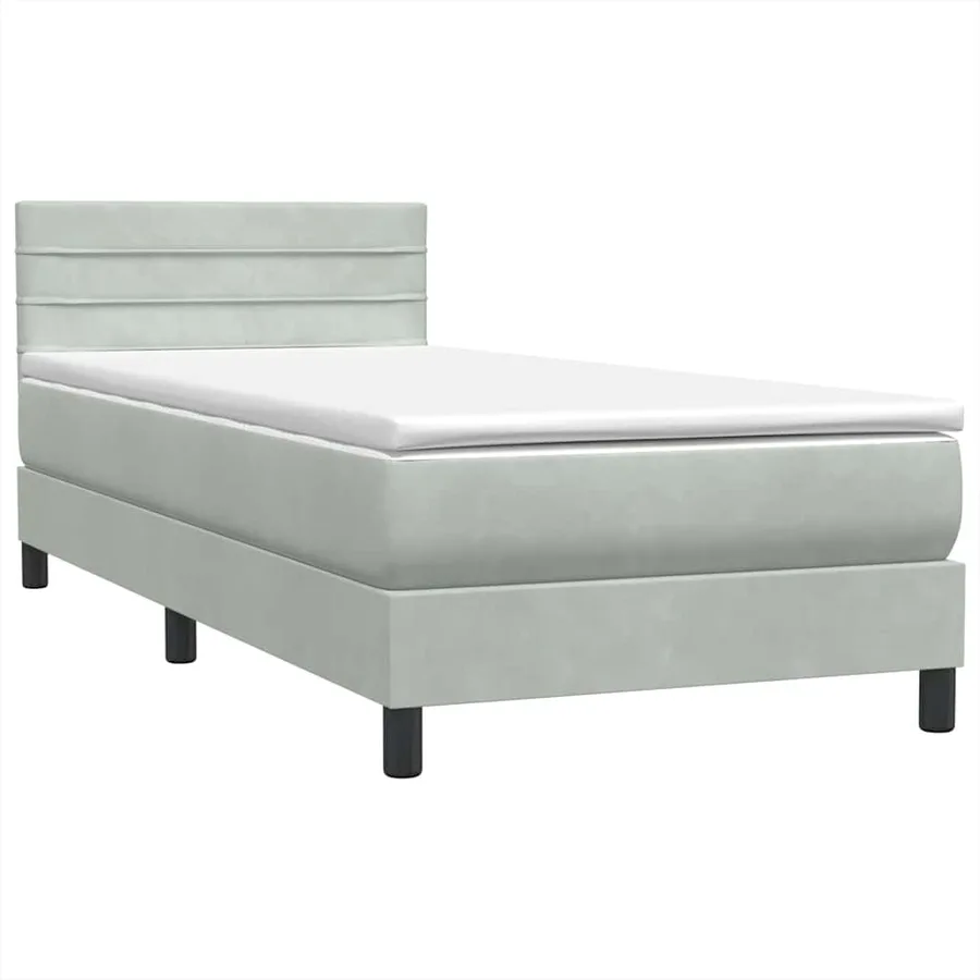Sommier à lattes de lit et matelas et LED gris clair 100x210cm velours - 5