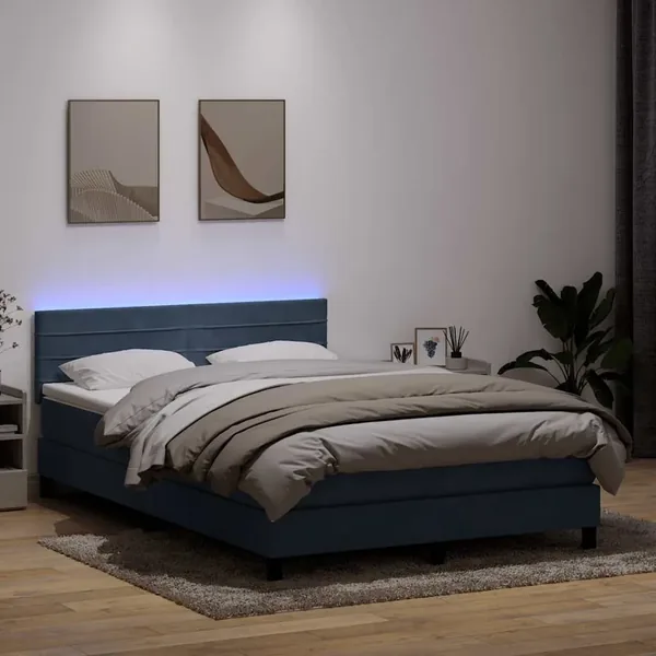 Sommier à lattes de lit et matelas et LED gris foncé 140x210cm velours