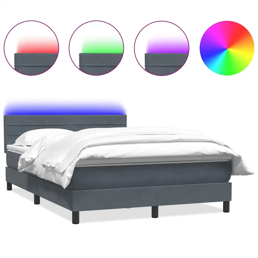 Sommier à lattes de lit et matelas et LED gris foncé 140x210cm velours - 2