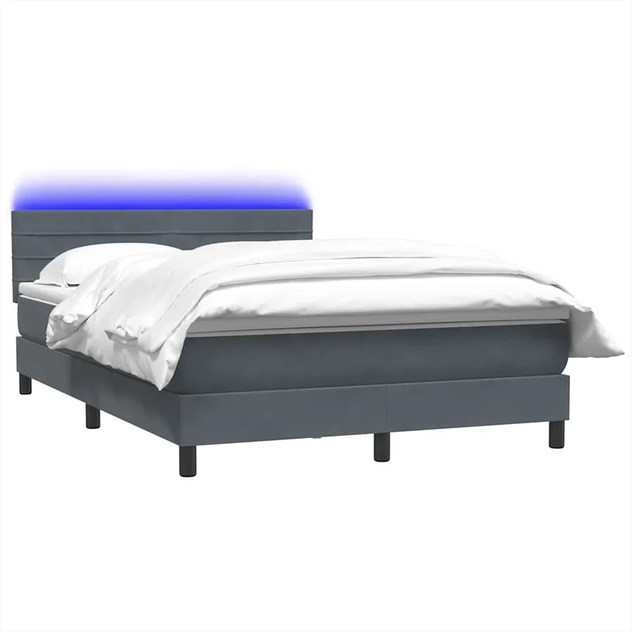 Sommier à lattes de lit et matelas et LED gris foncé 140x210cm velours - 3