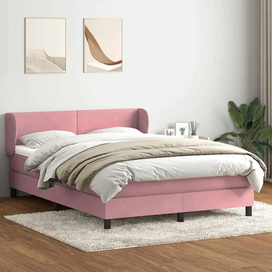 Sommier à lattes de lit avec matelas rose 140x210 cm velours - 3