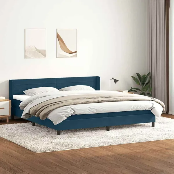 Sommier à lattes de lit et matelas bleu foncé 180x210cm velours