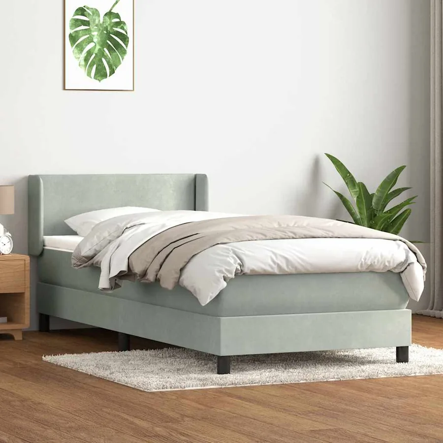 Sommier à lattes de lit et matelas gris clair 100x210cm velours