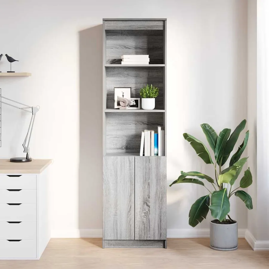 Buffet haut sonoma gris 50x35x180 cm bois d'ingénierie - 3