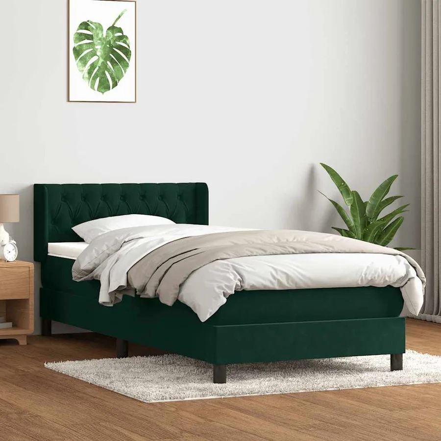 Sommier à lattes de lit et matelas vert foncé 90x220 cm velours - 3