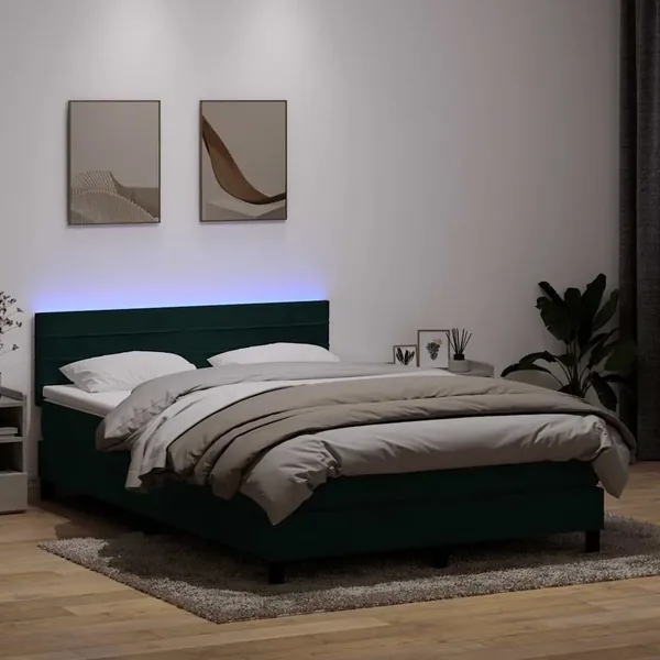 Sommier à lattes de lit et matelas et LED vert foncé 160x210cm velours