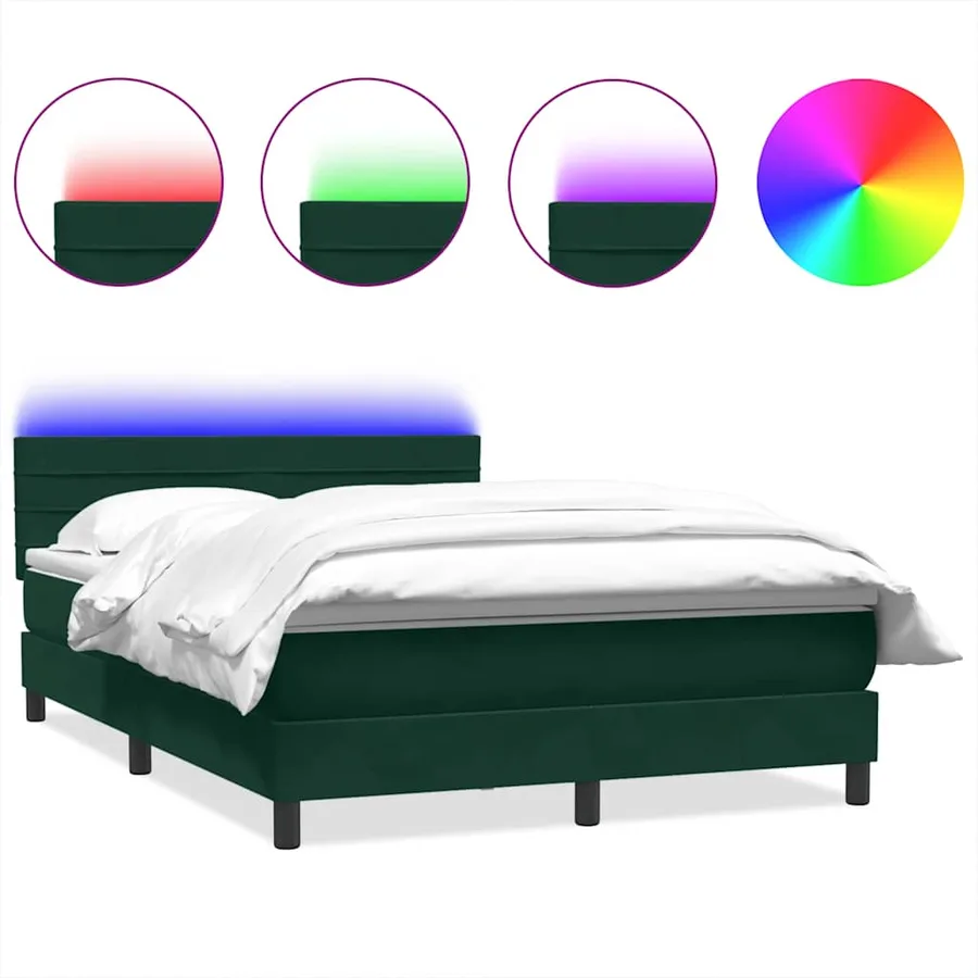 Sommier à lattes de lit et matelas et LED vert foncé 160x210cm velours - 2