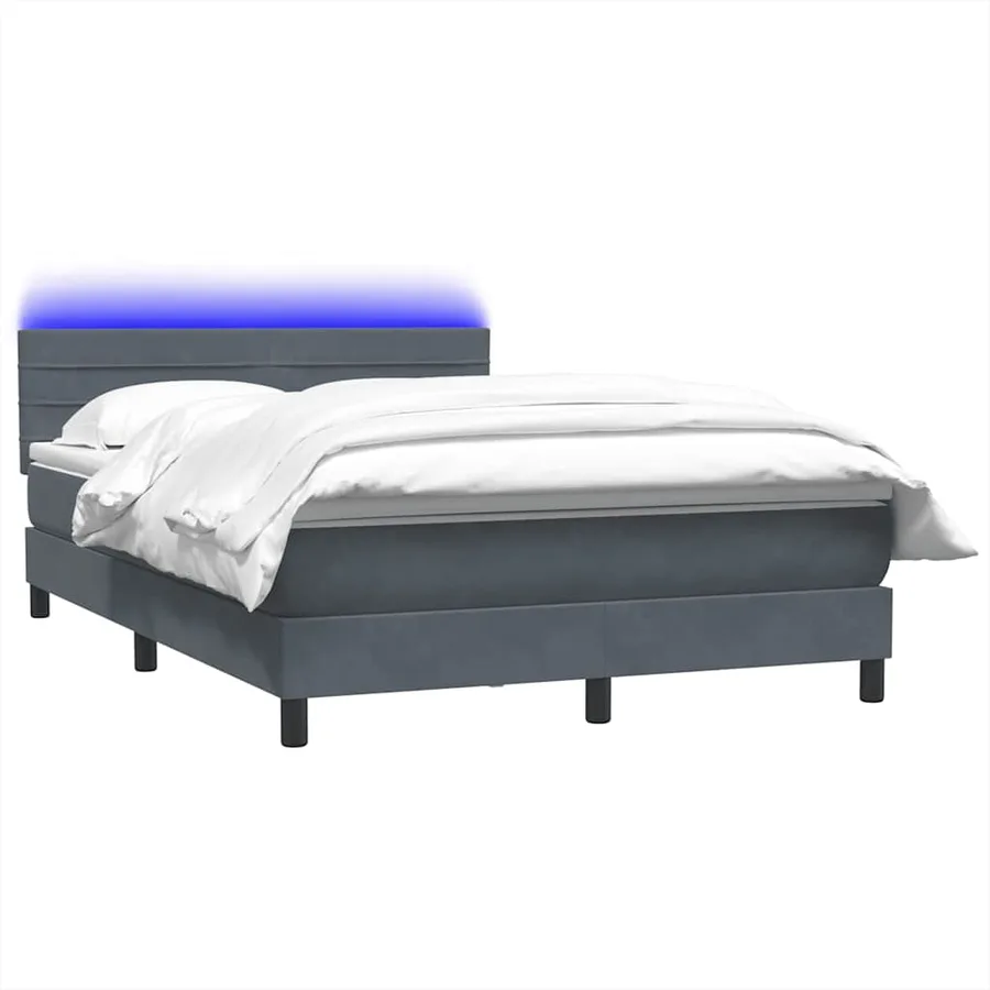 Sommier à lattes de lit et matelas et LED gris foncé 160x210cm velours - 3