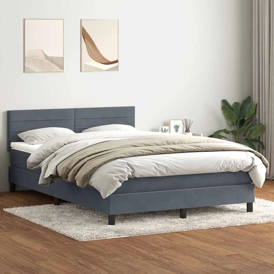 Sommier à lattes de lit et matelas et LED gris foncé 160x210cm velours - 4