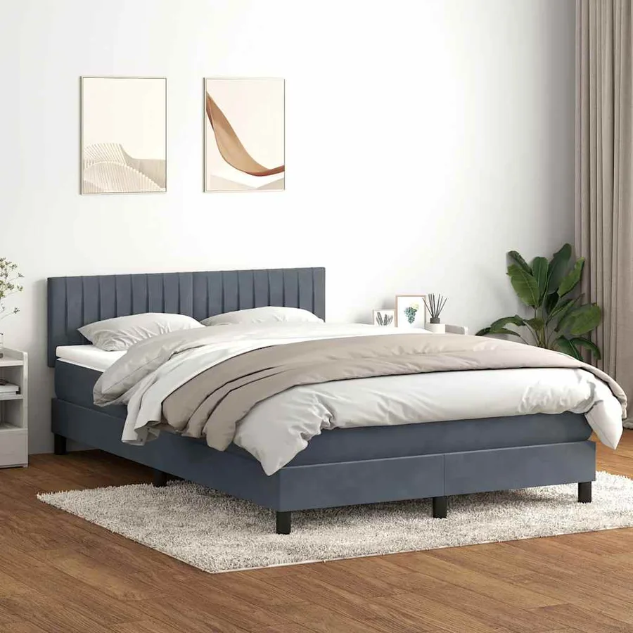 Sommier à lattes de lit et matelas gris foncé 160x210cm velours - 3