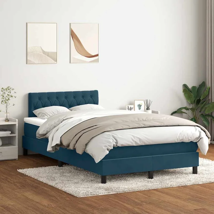 Sommier à lattes de lit et matelas bleu foncé 120x210cm velours