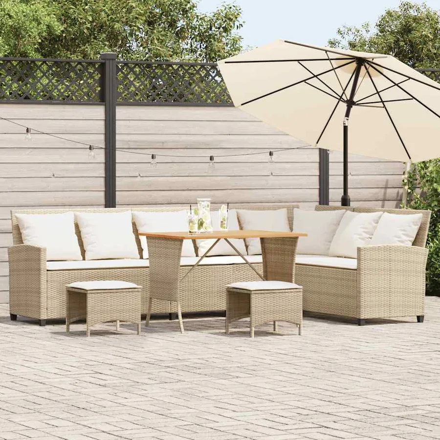 Salon de jardin avec coussins forme de L 4 pcs beige polyrotin