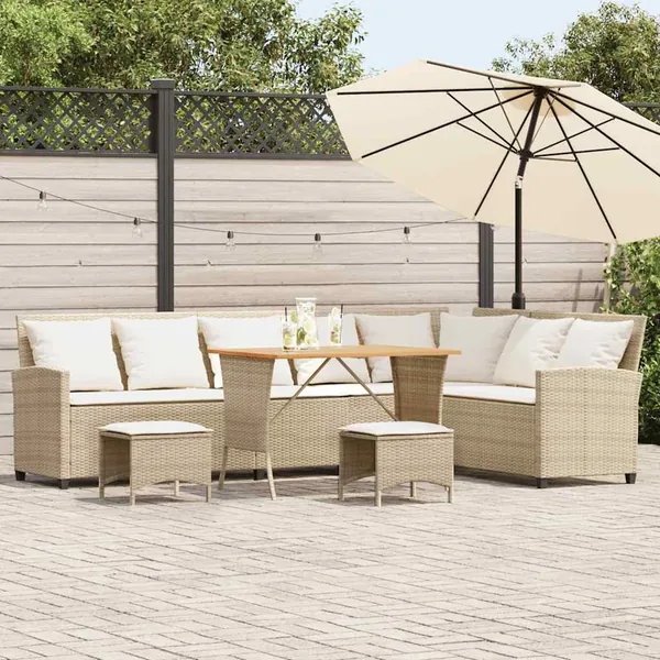Salon de jardin avec coussins forme de L 4 pcs beige polyrotin