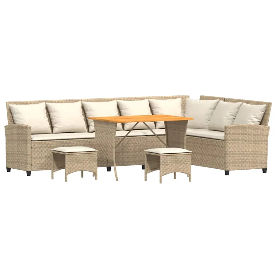 Salon de jardin avec coussins forme de L 4 pcs beige polyrotin - 2