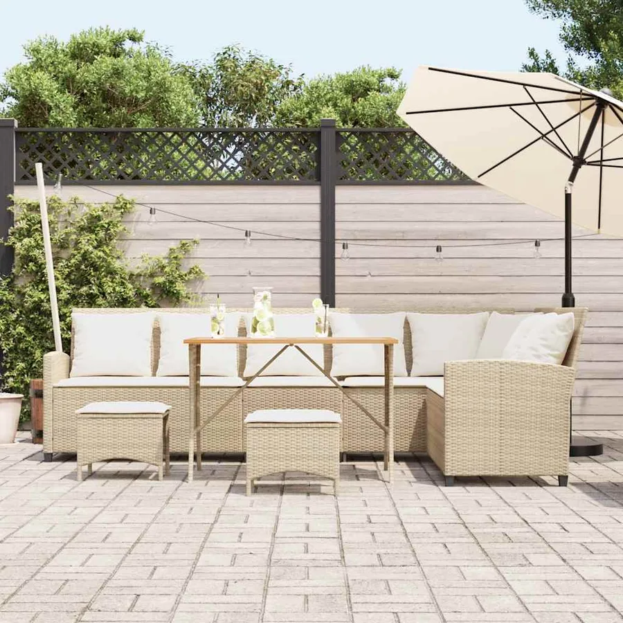 Salon de jardin avec coussins forme de L 4 pcs beige polyrotin - 3